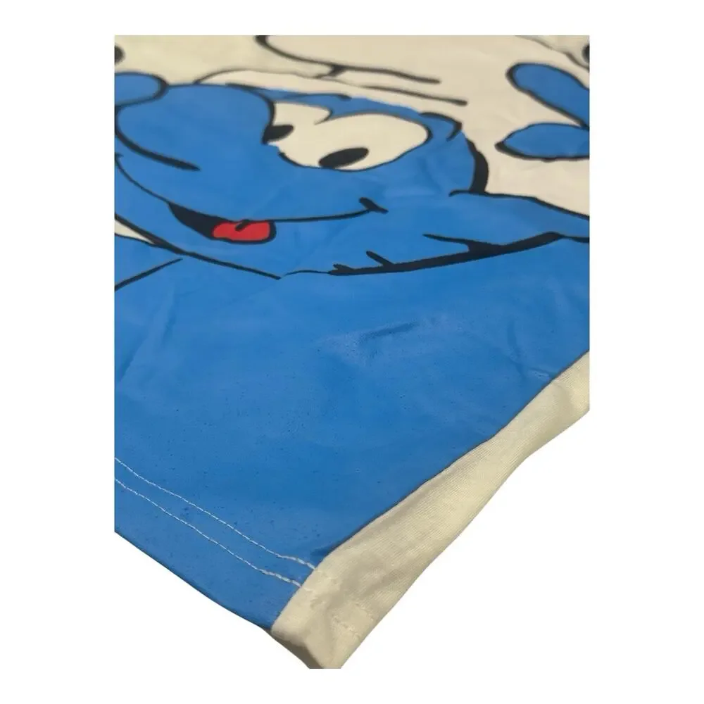 NWT SMURFS X Romwe L White Short Sleeve Peyo T-Shirt Casual Retro Cartoon 80's - Picture 7 of 9